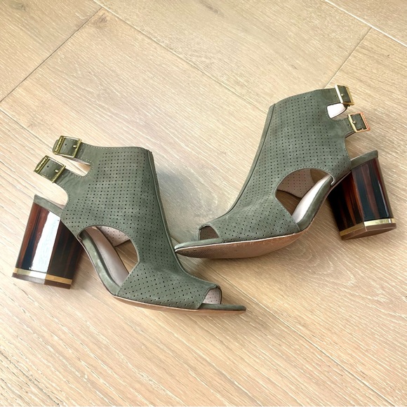 Louise et Cie Olive Peep-Toe Heels with Wood Accents - Picture 1 of 6